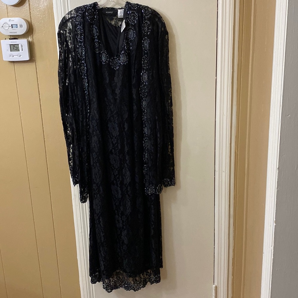 Ashro black lace dress with matching cover up. Size 20. Black.